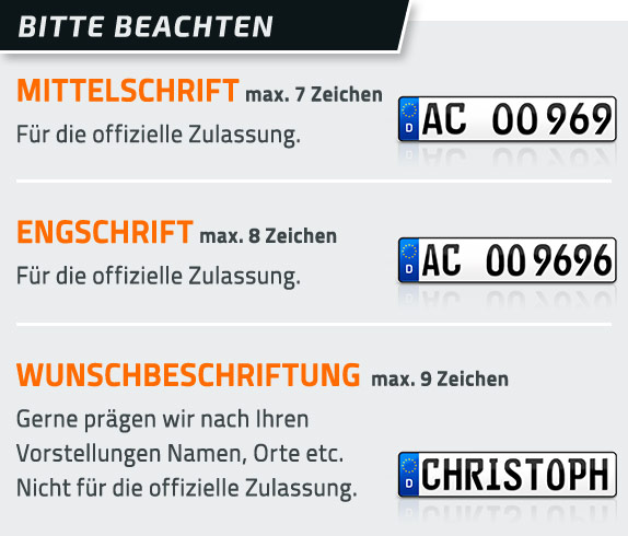 Wunschkennzeichen Engschrift Mittelschrift