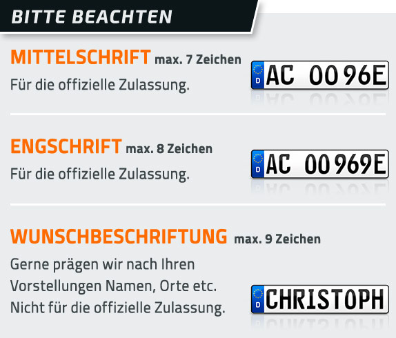 Wunschkennzeichen Engschrift Mittelschrift