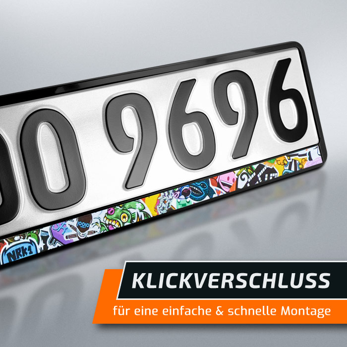 Nummernschildhalter schwarz Stickerbomb Comic für Autokennzeichen