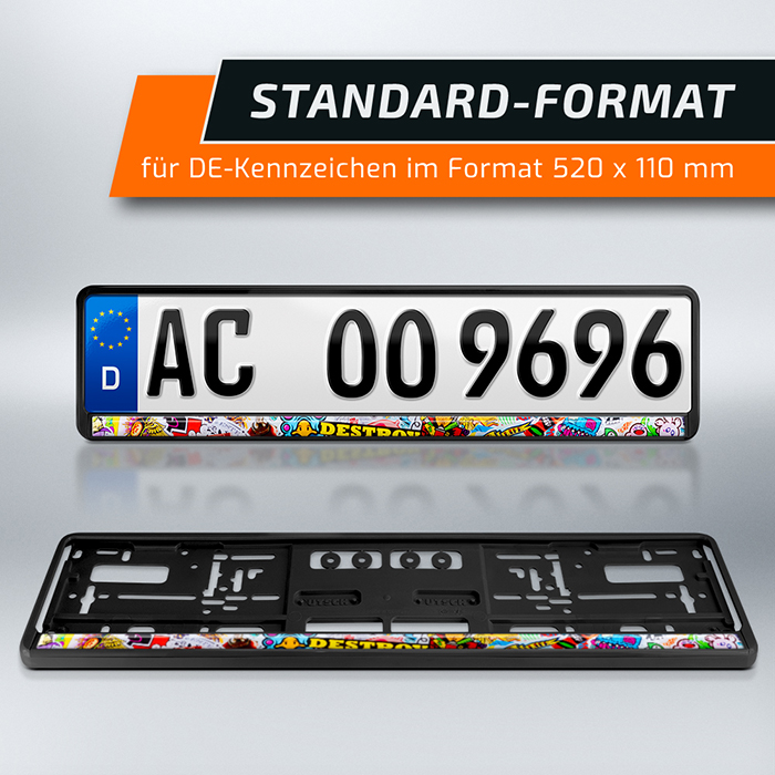 Kennzeichenhalterung schwarz Stickerbomb Comic für 520 x 110